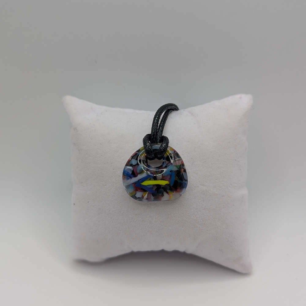 Multicolor Hand Crafted Glass Pendant Necklace On 20" Faux Leather Chord.